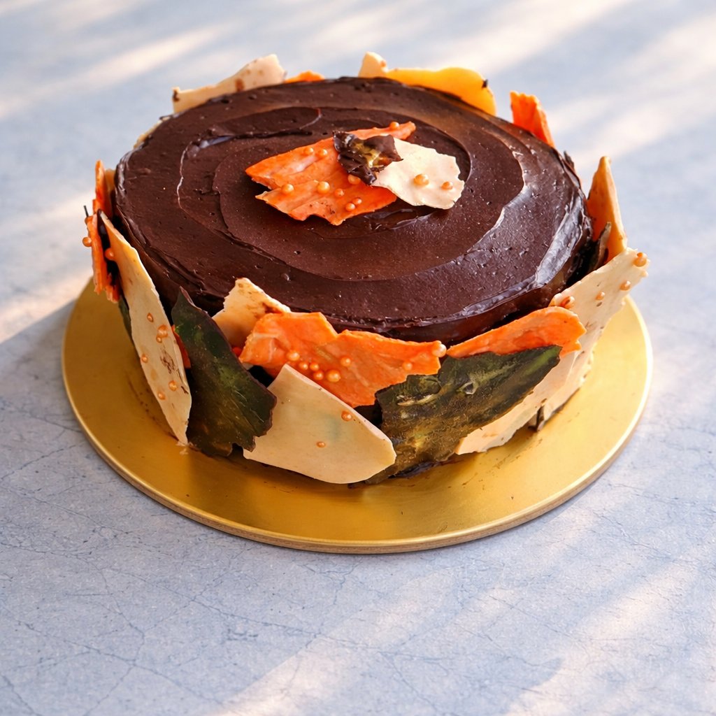 Chocolate cake with colourful chocolate shards