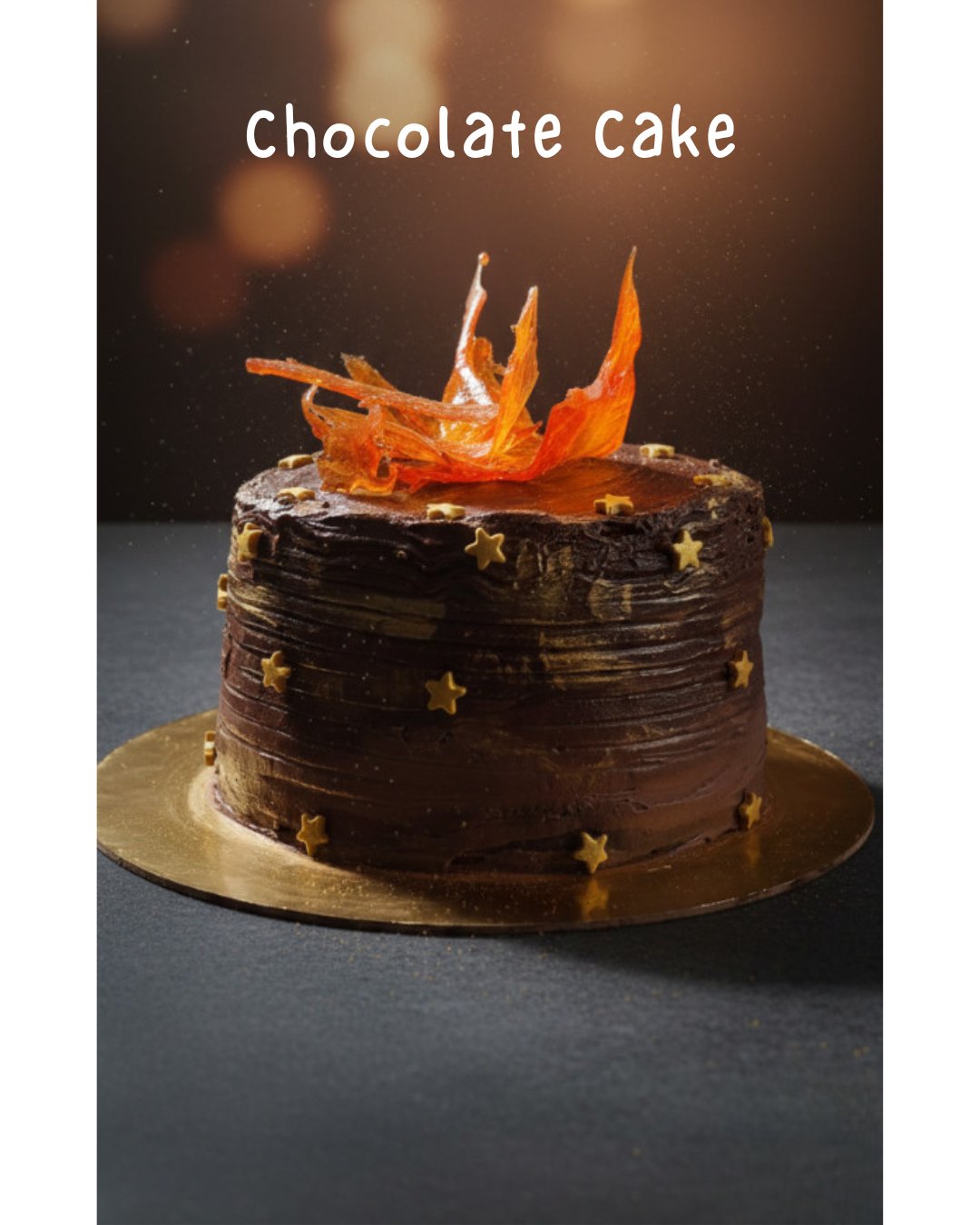 Chocolate celebration cake with caramel sugar