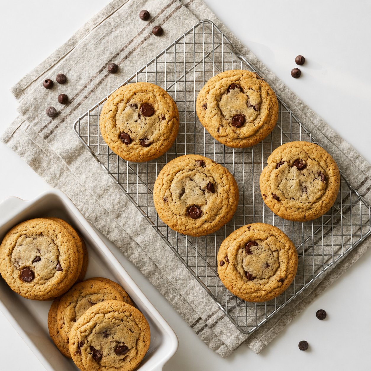 Chocolate chip cookies on cooling rack
